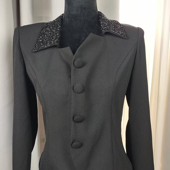 Jessica Howard Pants - Jessica Howard Black Beaded Collar 2 Pc Pant Suit Formal Career Petite 4